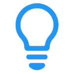 Icône d'une ampoule lumineuse de couleur bleue, symbolisant une idée ou un conseil.